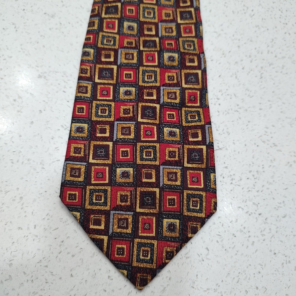 Siena Italy Men Neck Tie Colorblock 100% Silk Multicolor Hand Made 58" x 4"